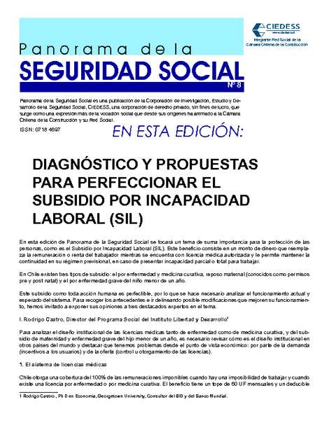 Diagnóstico y propuesta para perfeccionar el subsidio por incapacidad laboral (SIL)