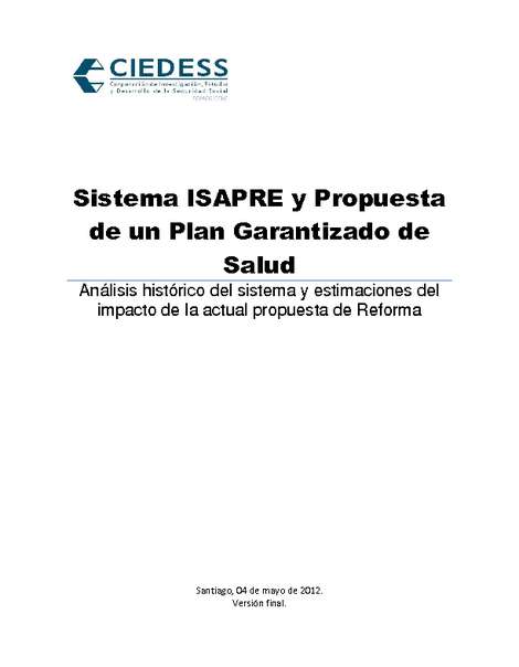 Sistema ISAPRE y Propuesta de un Plan Garantizado de Salud