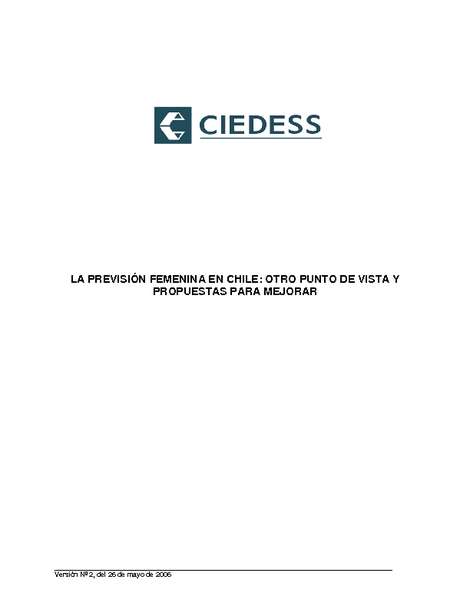 "La Previsión Femenina en Chile: Otro punto de vista y propuestas para mejorar"