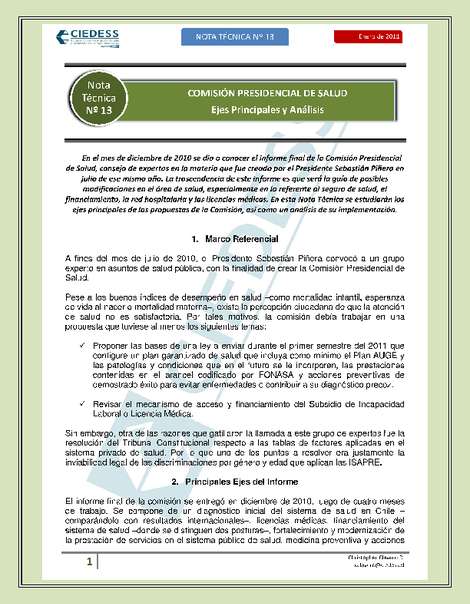 Comisión Presidencial de salud: Ejes Principales y Análisis