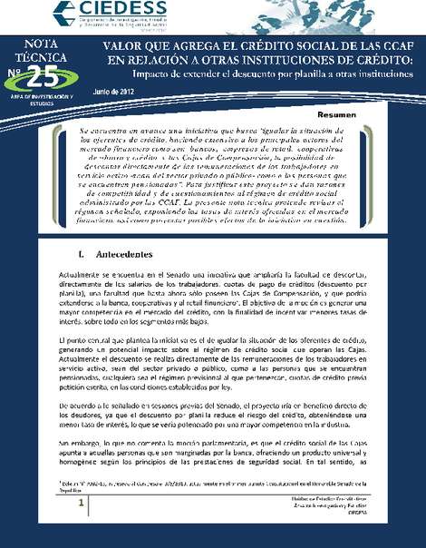 Valor que agrega el crédito social CCAF en relación a otras instituciones de crédito: Impacto de extender el descuento por planilla a otras instituciones