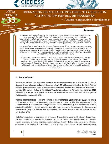 Asignación de afiliados por defecto y elección activa de los fondos de pensiones: Análisis comparativo y simulaciones