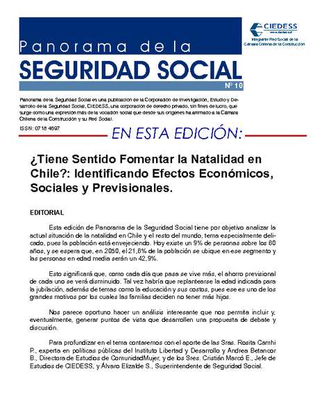 ¿Tiene Sentido Fomentar la Natalidad en Chile?: Identificando efectos económicos, sociales y previsionales